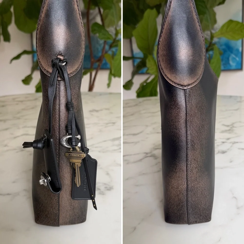 Coach Brooklyn Shoulder Bag 28 In Loved Leather Silver Black Brown CBH44 Ergo - Picture 7 of 16